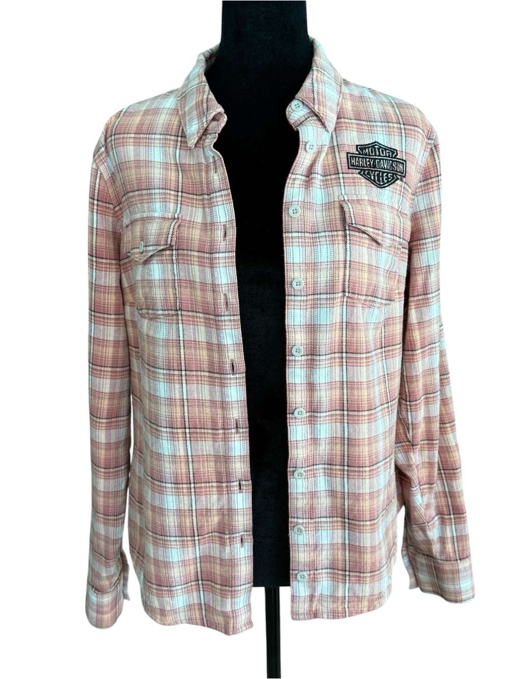 Harley-Davidson Women’s Plaid Shirt with Black Embroidered Logo. Size S